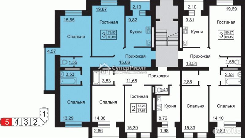 3-к квартира, 83.9 м², 1/5 эт.