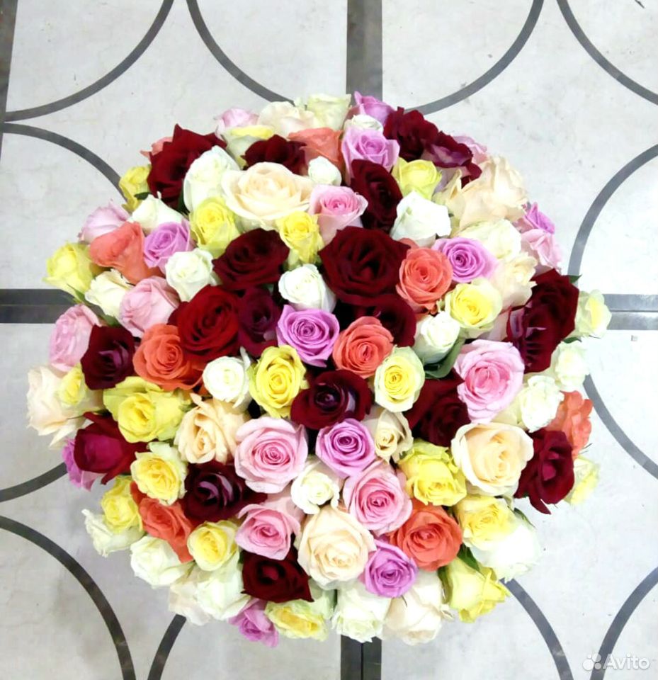 Цветы, 101 роза Микс 50см купить на Зозу.ру - фотография № 1
