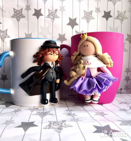 Кружки, ложки с декором из полимерной глины