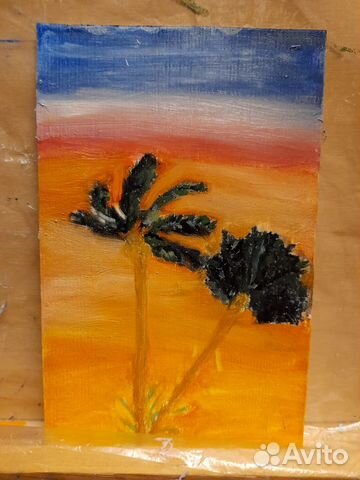 Картина маслом на холсте Пальмы на закате