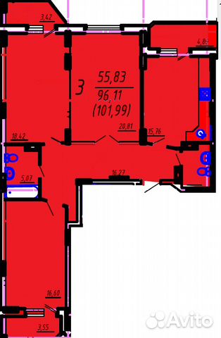 3-к квартира, 101 м², 12/16 эт.