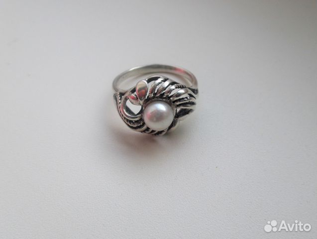 Кольцо серебро 925 звезда с жемчугом СССР Кольцо серебро 925 звезда с жемчугом СССР