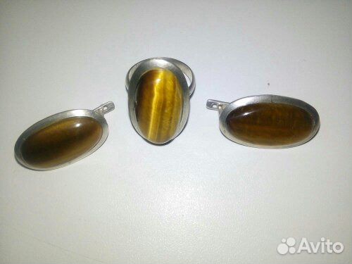 Кошачий глаз (серьги+ кольцо) серебро 925 пробы