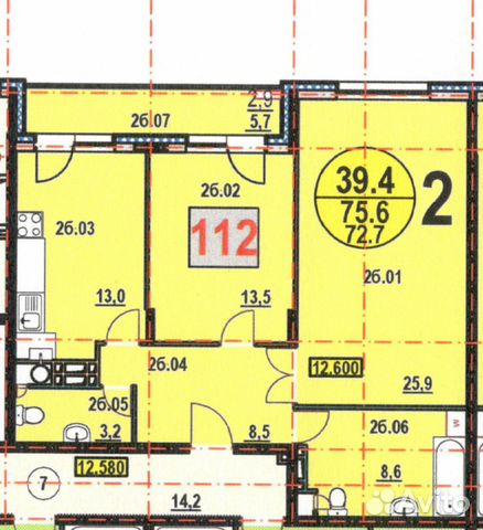 2-к квартира, 83 м², 2/7 эт.