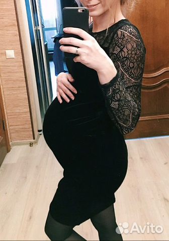 Платье для беременных XS, h&m велюр черное