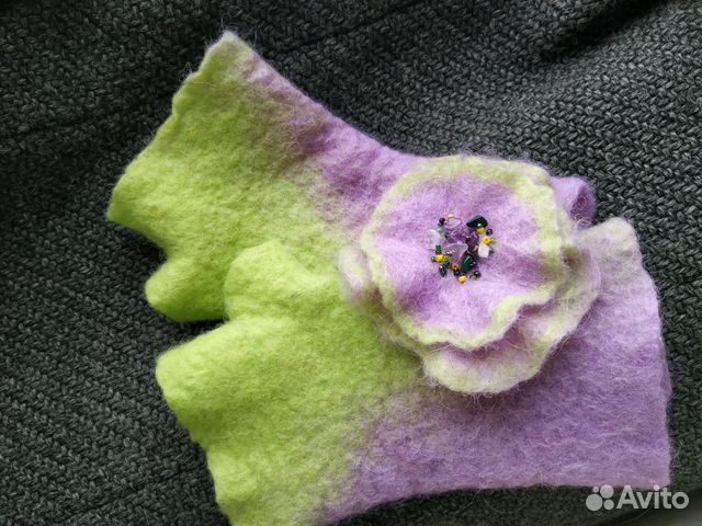 Шерстяные валяные митенки. Hand made