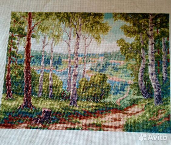 Березки, вышитая картина