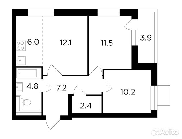 3-к квартира, 56 м², 4/19 эт.
