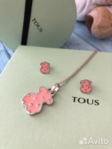 Серьги и подвеска Тоус Tous с розовой эмалью