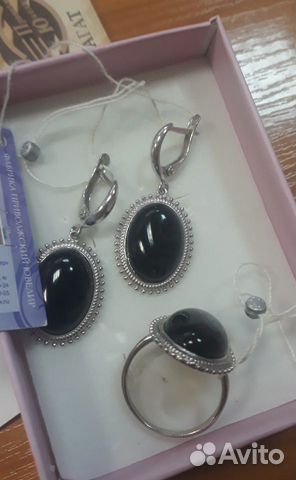 Серьги и кольцо (Серебро, агат)