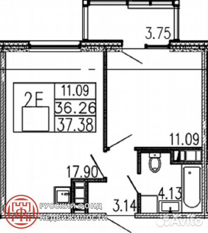 1-к квартира, 36 м², 2/12 эт.