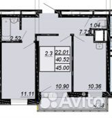 2-к квартира, 45 м², 4/24 эт. 2-к квартира, 45 м², 4/24 эт.