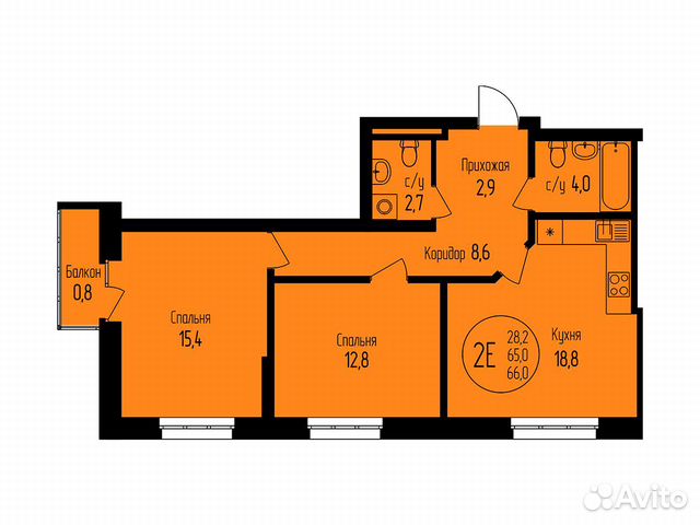 2-к квартира, 66 м², 6/19 эт.