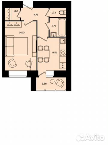 1-к квартира, 35 м², 9/10 эт. 1-к квартира, 35 м², 9/10 эт.