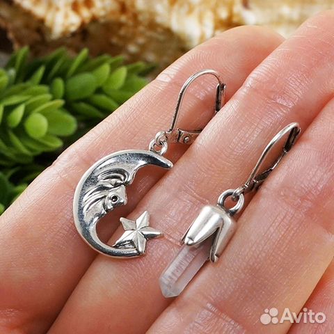 Серьги асимметричные Полумесяц и Кристалл Кварца Серьги асимметричные Полумесяц и Кристалл Кварца