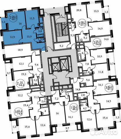 2-к квартира, 60.7 м², 4/17 эт. 2-к квартира, 60.7 м², 4/17 эт.