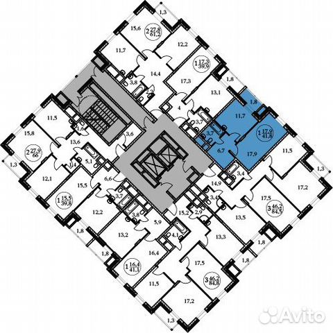 1-к квартира, 41.8 м², 4/17 эт. 1-к квартира, 41.8 м², 4/17 эт.