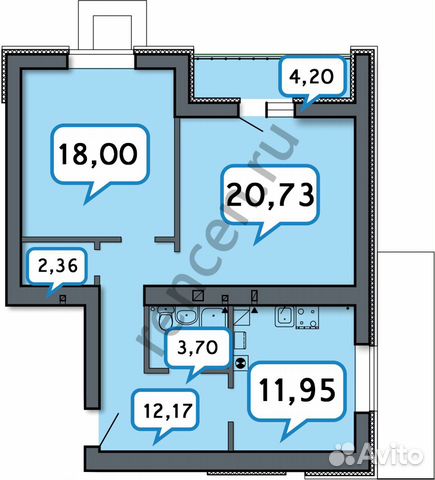 2-к квартира, 70 м², 1/8 эт.