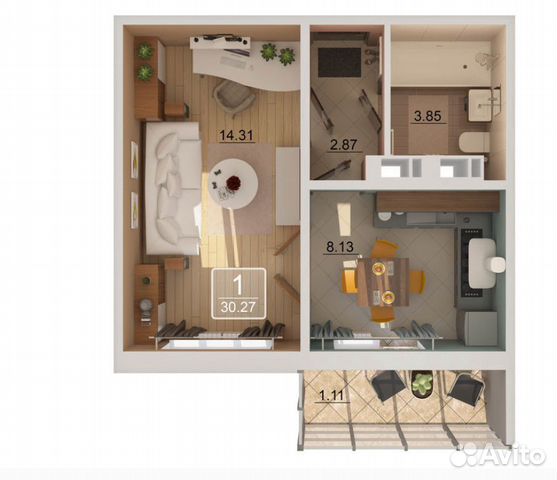 1-к квартира, 31 м², 14/19 эт. 1-к квартира, 31 м², 14/19 эт.