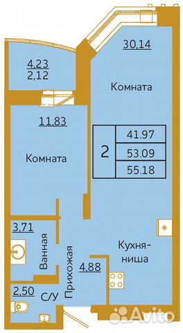 2-к квартира, 55.2 м², 8/18 эт.