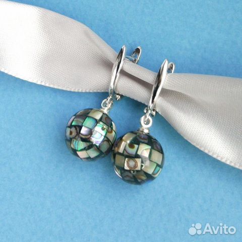 Серьги черный перламутр круглый