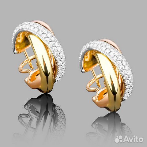 Золотые серьги Cartier Trinity с бриллиантами Золотые серьги Cartier Trinity с бриллиантами