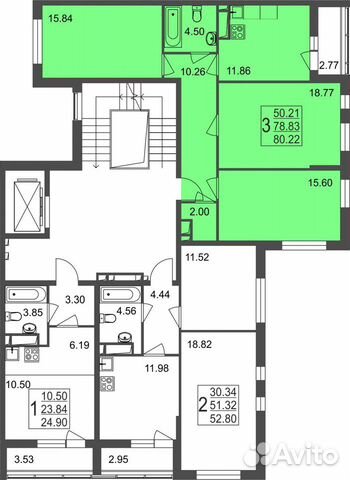 3-к квартира, 80.2 м², 4/8 эт. 3-к квартира, 80.2 м², 4/8 эт.