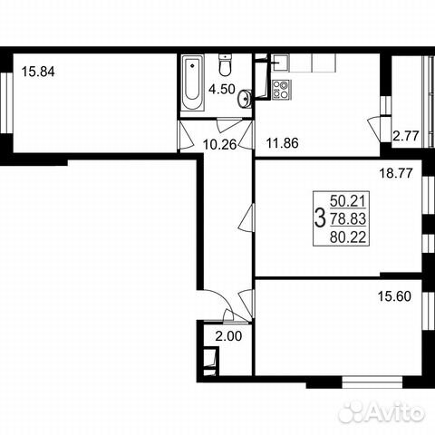 3-к квартира, 80.2 м², 7/8 эт.