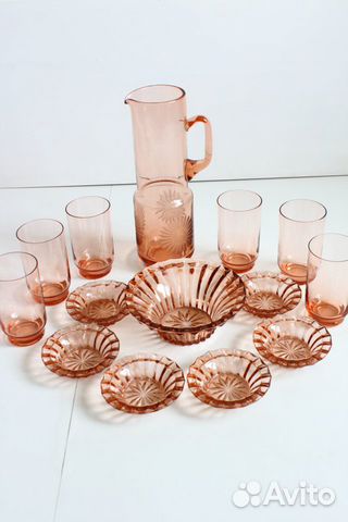Сервиз.Карамельное розовое стекло, винтаж 50-60г