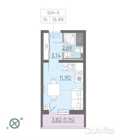 1-к квартира, 18.9 м², 11/13 эт. 1-к квартира, 18.9 м², 11/13 эт.