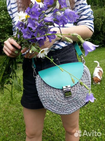 Женские сумки вязаные, кожаная фурнитура
