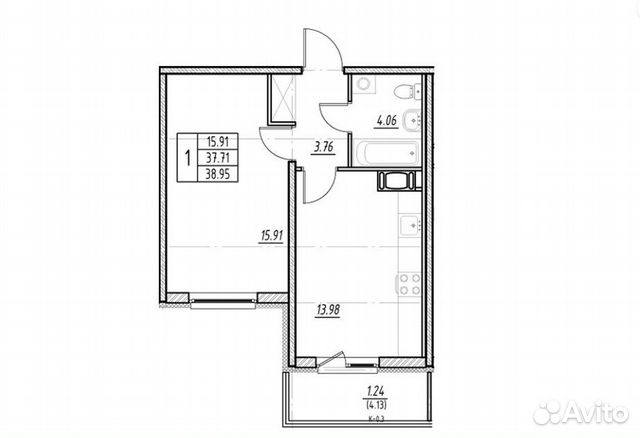 1-к квартира, 37.7 м², 12/24 эт.