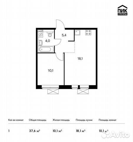 1-к квартира, 37.6 м², 19/25 эт.