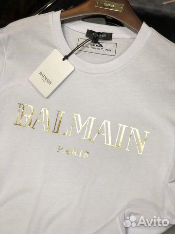 Balmain Logo Print T shirt in White w/ Gold Balmain Logo Print T shirt in White w/ Gold