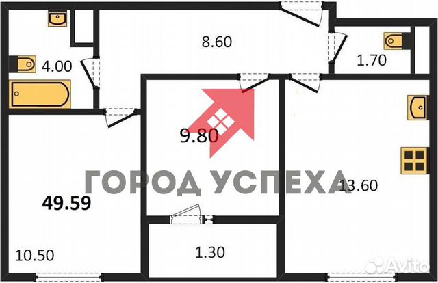 2-к квартира, 49.6 м², 18/23 эт.