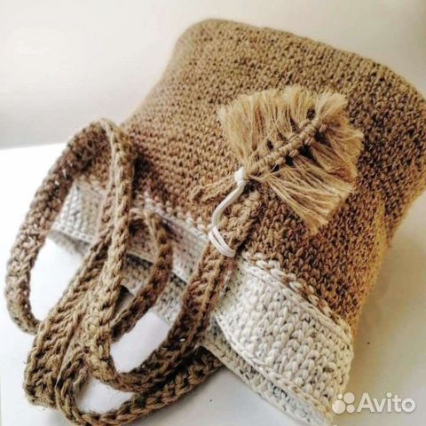 Сумка-шоппер, пляжная сумка ручного вязания из джу