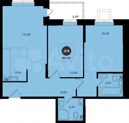 2-к. квартира, 66,6 м², 2/19 эт.