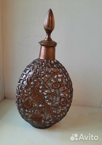 Штоф графин бутылка старинная в медной оплетке