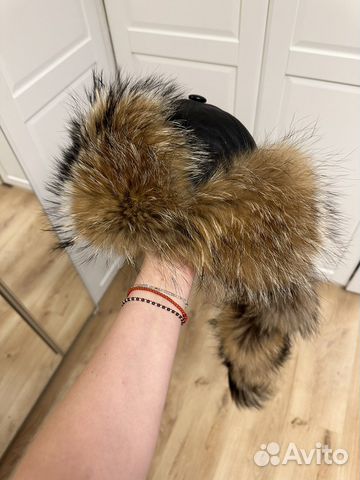 Шапка меховая мужская. Лиса+кожа. р56