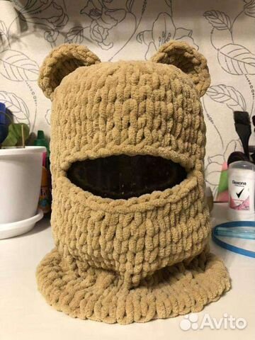 Шапка балаклава с ушками вязаная