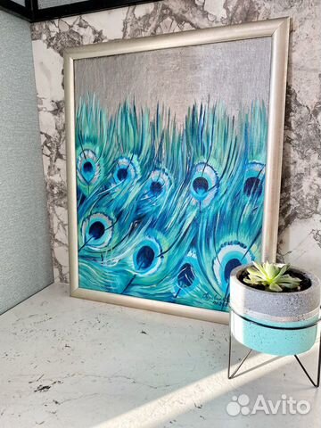 Картина перья. Картина маслом. Интерьерная картина