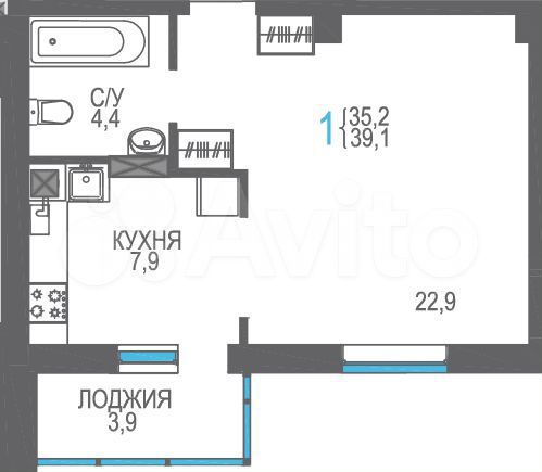 1-к. квартира, 39,1 м², 7/8 эт.