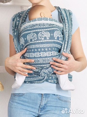 Слинг-шарф mums era, серо-голубой (слоны, 4,7 м)