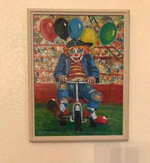 Картина «Клоун на велосипеде»,43х33 см,рамка ширин
