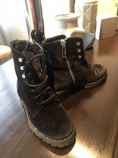 Ботинки высокие чёрные женские бархатные 35 р-р Ит