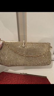 Клатч со стразами красный золотой