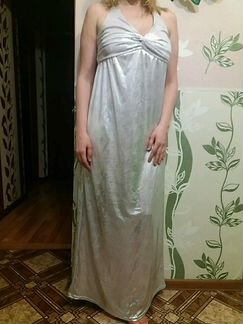 Платье длинное в пол серебро открытая спина