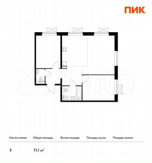 3-к квартира, 71.1 м², 6/19 эт.
