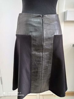 Юбка трикотаж с комбинированной кожей