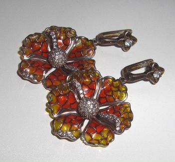 Серьги старинные крупные с фианитами